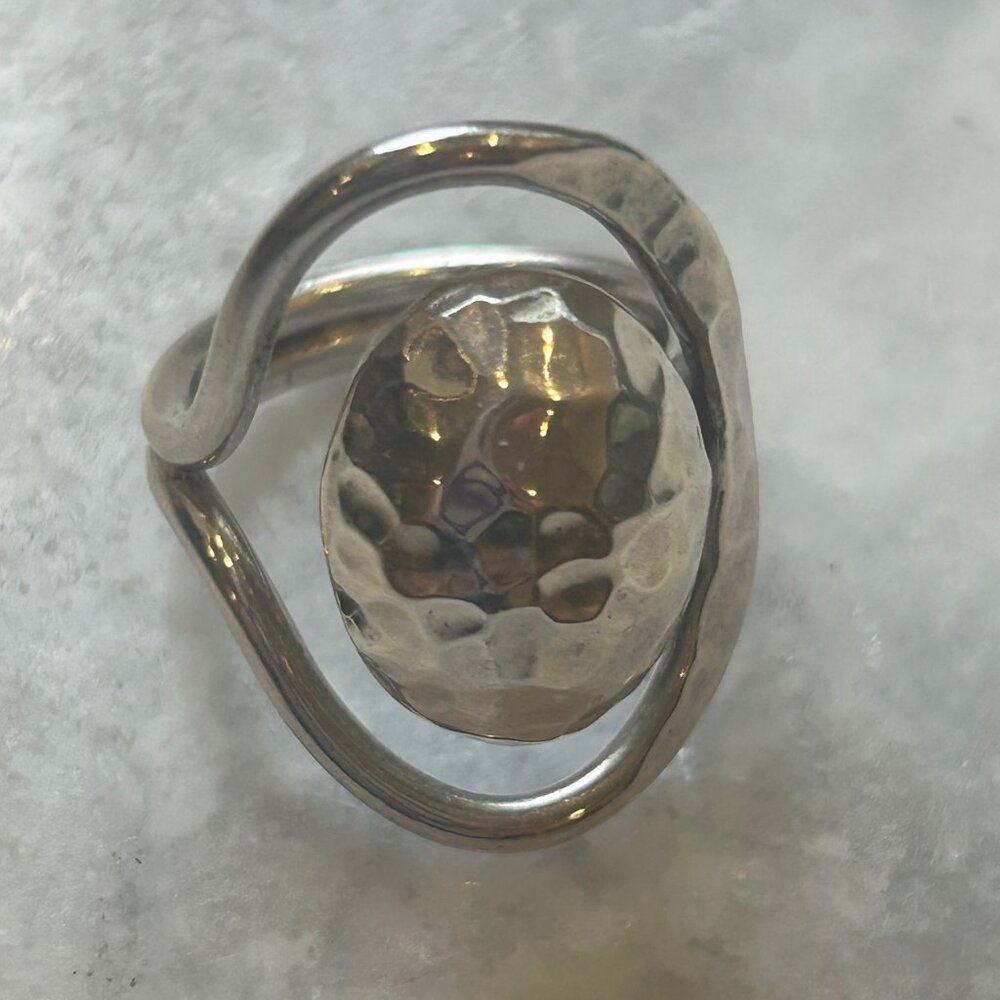 Gorgeous Hammered Sterling Silver Statement Women's Ring Oval design Size 8